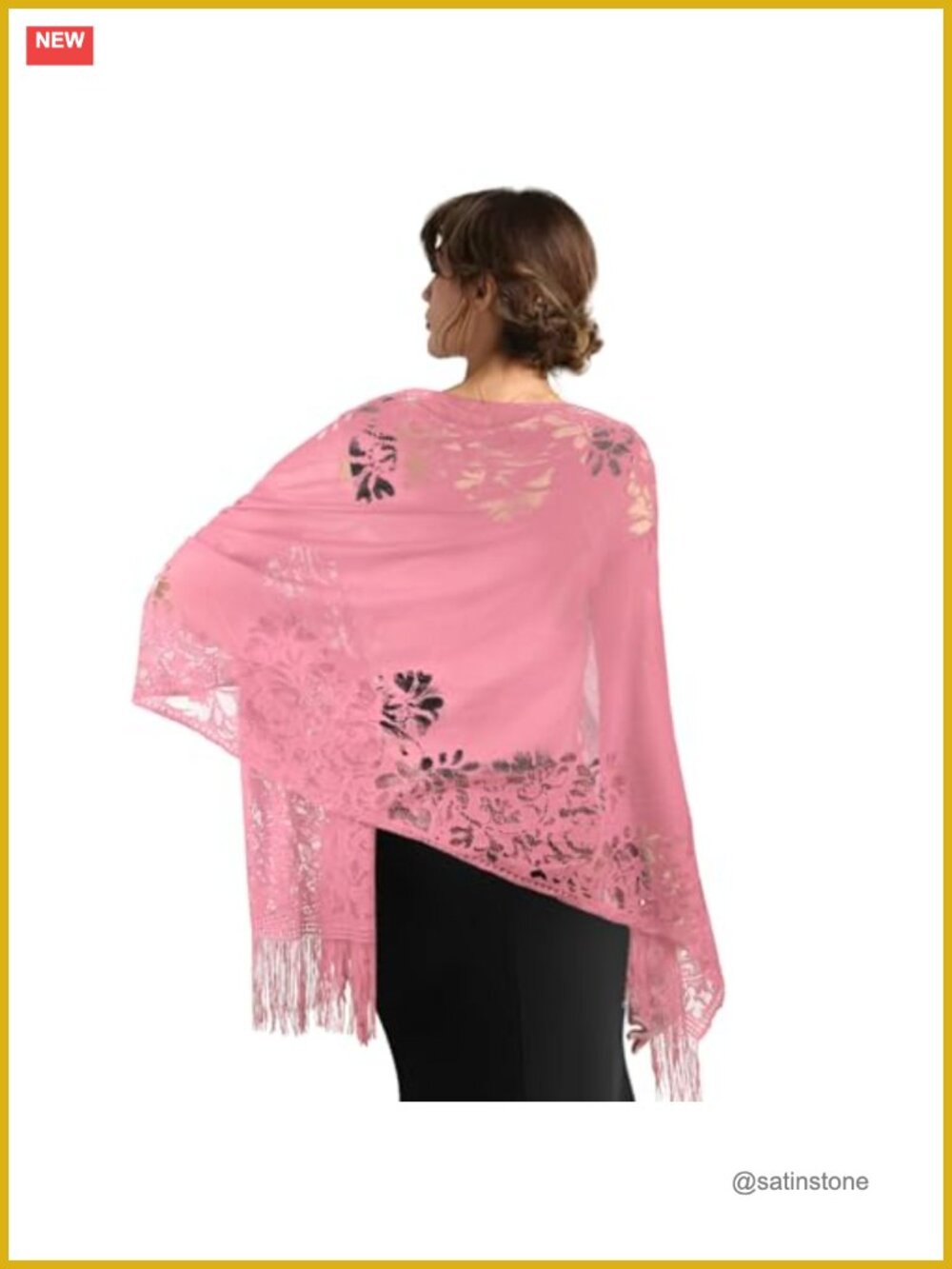 Floral Lace Shawl with Tassels Evening Wrap for Women Wedding Formal